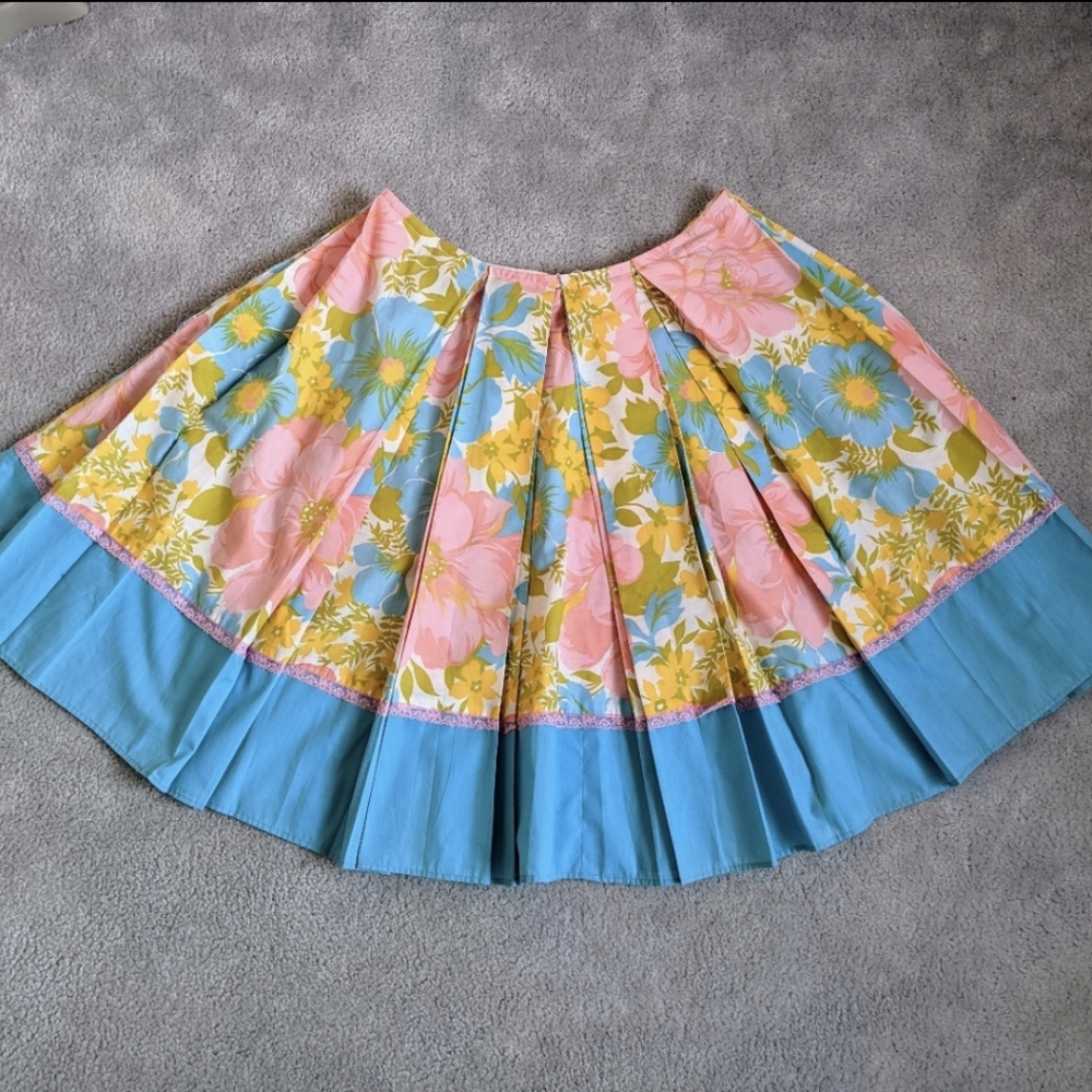 Vintage Floral Pleated Circle  Skirt